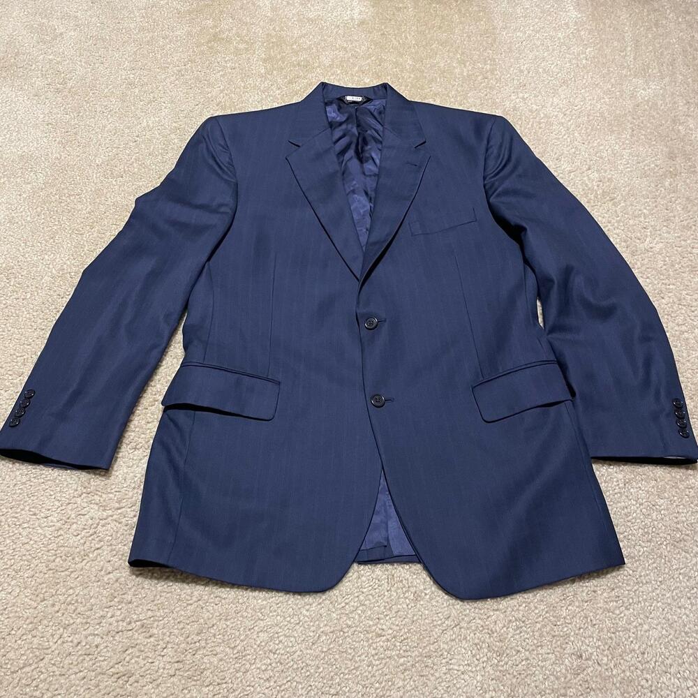 Jos A Bank Signature Collection Blazer Mens 42R Navy Blue Wool Silk Sport Coat